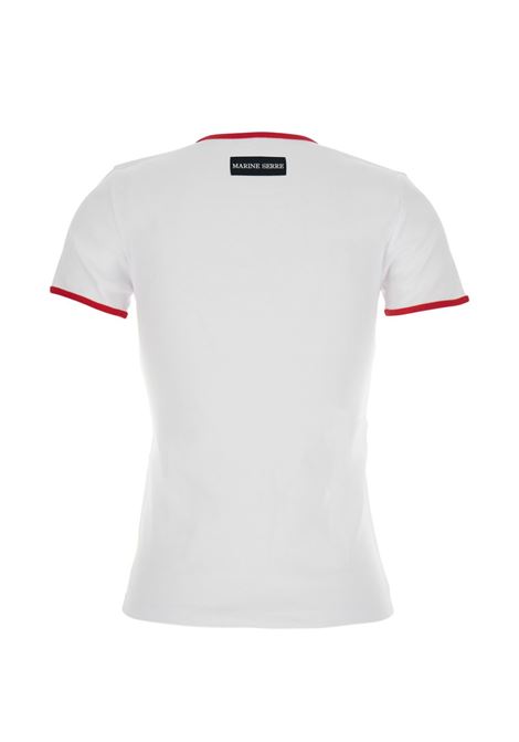 T-shirt moon logo bicolor baby fit donna bianca e rossa MARINE SERRE | UTT014ACJER0008WH17